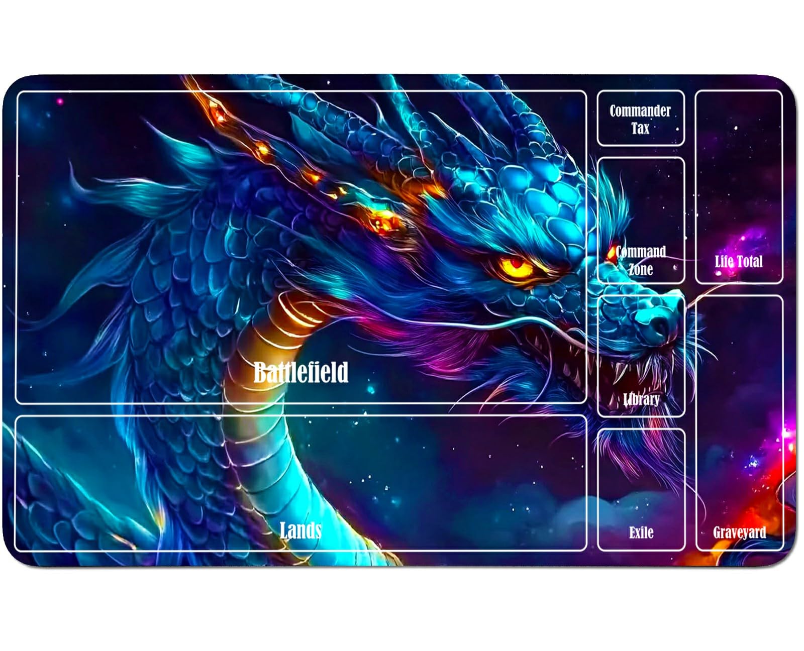 RWUTYTIUL for MTG Card Playmat 24 X 14 Inch with A Zone, Stitched Play Mat for Commander Board TCG RPG CCG Game Desktop Tablet Mouse Pad for Playing Accessories, Blue Black Dragon