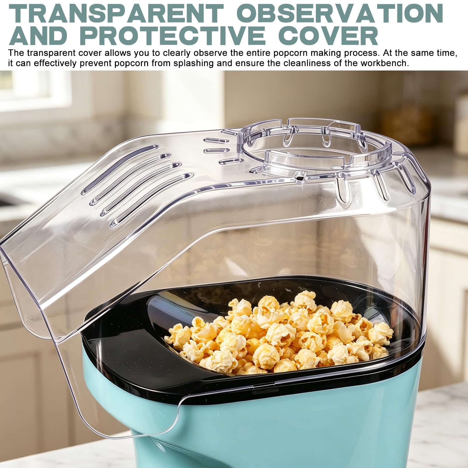 Maszyna do popcornu z gorącym powietrzem, 1200 W, bezolejowa maszynka do popcornu z przyciskiem One-Touch, zdrowa przekąska kukurydziana na wieczory filmowe, urodziny dziecka i święta