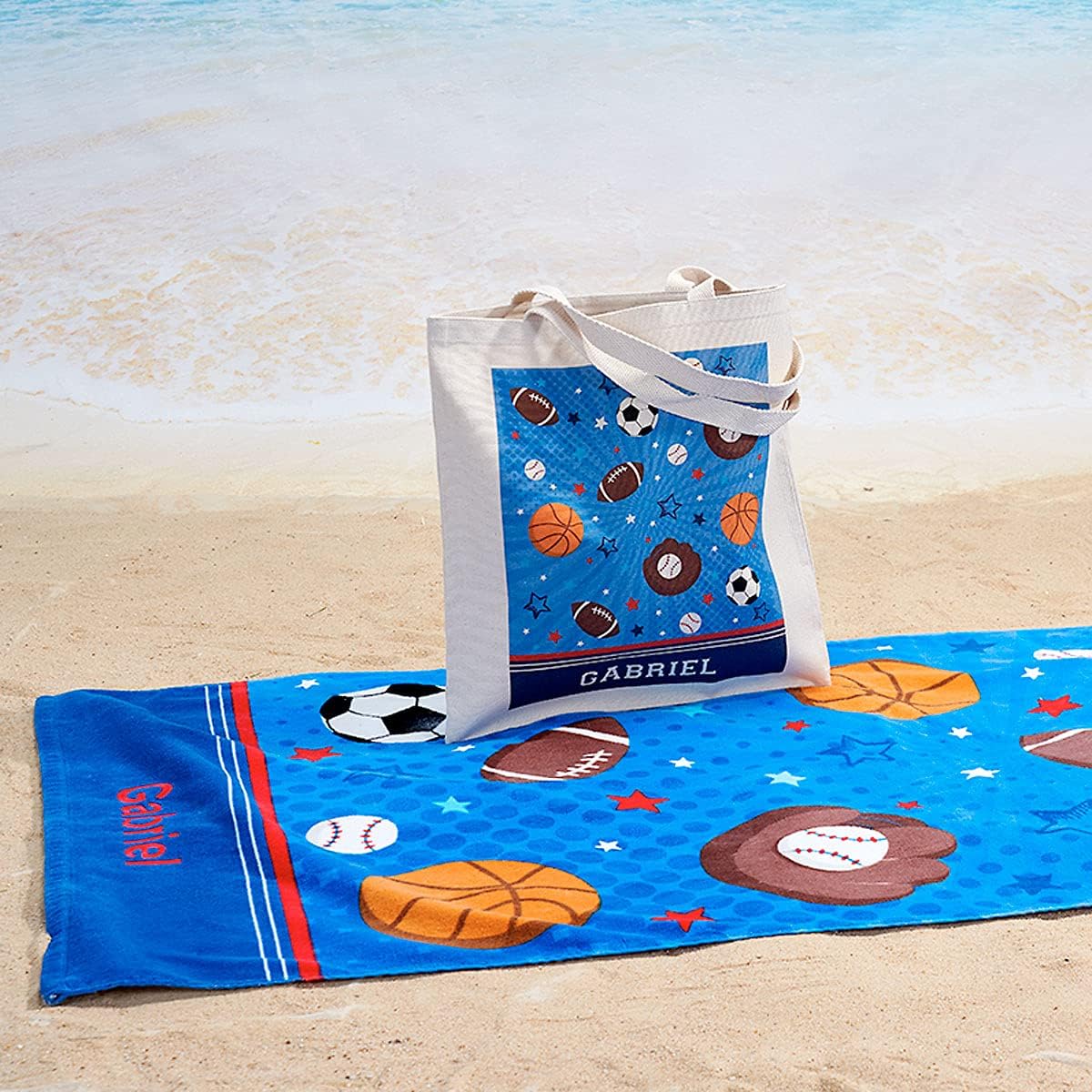 Lillian Vernon All Sports Personalized Boys Towel - Custom Embroidered with Name or Monogram, Extra Large 30” x 60” Kids Towels, Quick Dry Design for The Beach, Pool, or Bath, Plush 100% Cotton