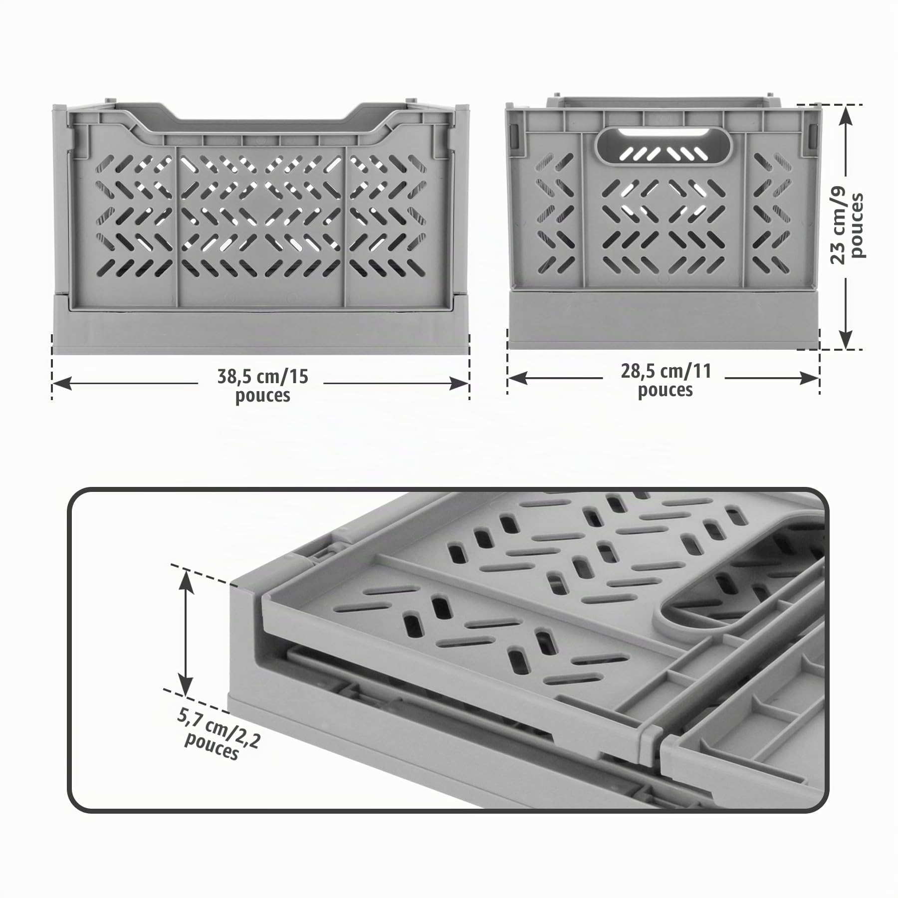 Lot de 2 Grandes Boîtes de Rangement Pliables-Caisses de Rangement en Plastique Empilables-Paniers de Rangement Pliables pour la Cuisine, le Salon, la Chambre à Coucher(Jaune)