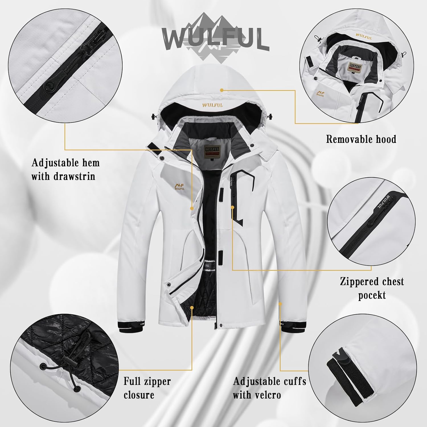 WULFUL Women’s Waterproof Snow Ski Jacket Mountain Windproof Winter Coat with Detachable Hood - Image 6