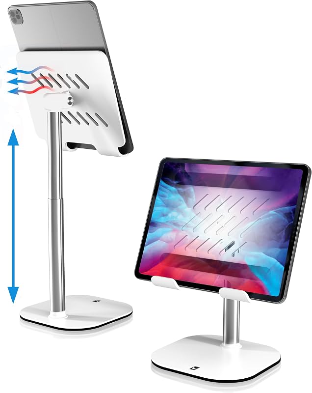 Soporte para tableta TabHolder, soporte para iPad para escritorio, soporte para monitor portátil | Altura ajustable, inclinación de 270°, base ponderada; se adapta a iPad Pro, Kindle, Galaxy Tab, monitores de 15.6-17 "4.4 lbs; escritorio, cocina, cama