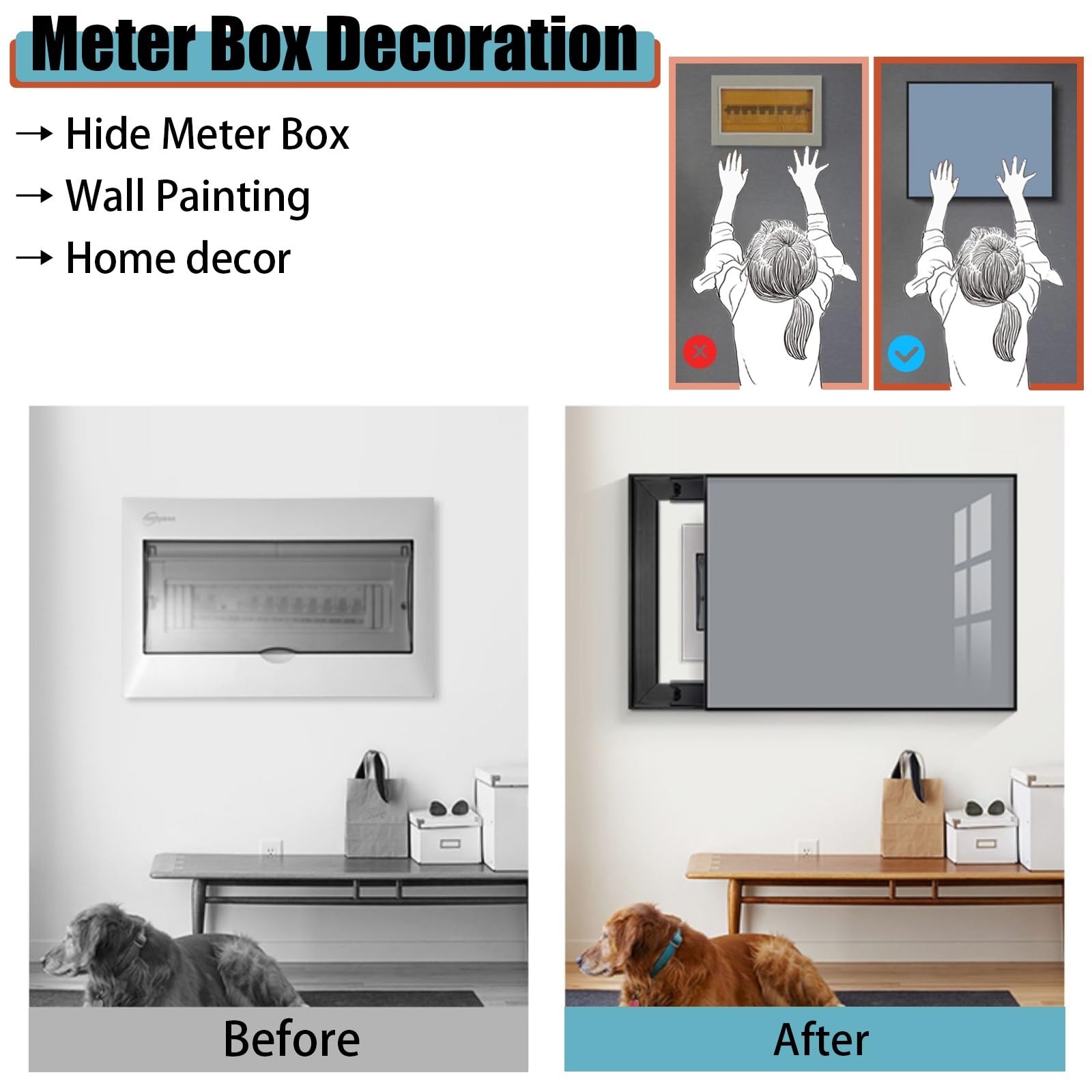Tapa Contador Caja Débil De Electricidad Pinturas Ocultas Para Decoración Del Hogar, Pasillo Tapa Cubre Caja De Distribucion, Tapa De Caja De Contadores Electricos Empuje Derecha / Izquierda(WxH-80x60