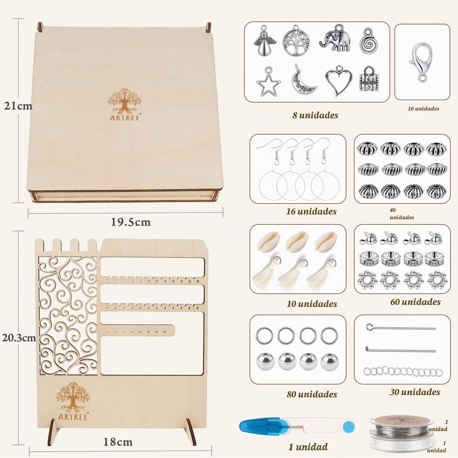 ARTREE 24 tipos de cuentas de piedra natural, chips de piedras preciosas para enhebrar en caja de madera, brazalete de bricolaje y accesorios de pendientes con soporte de joyería, regalo para