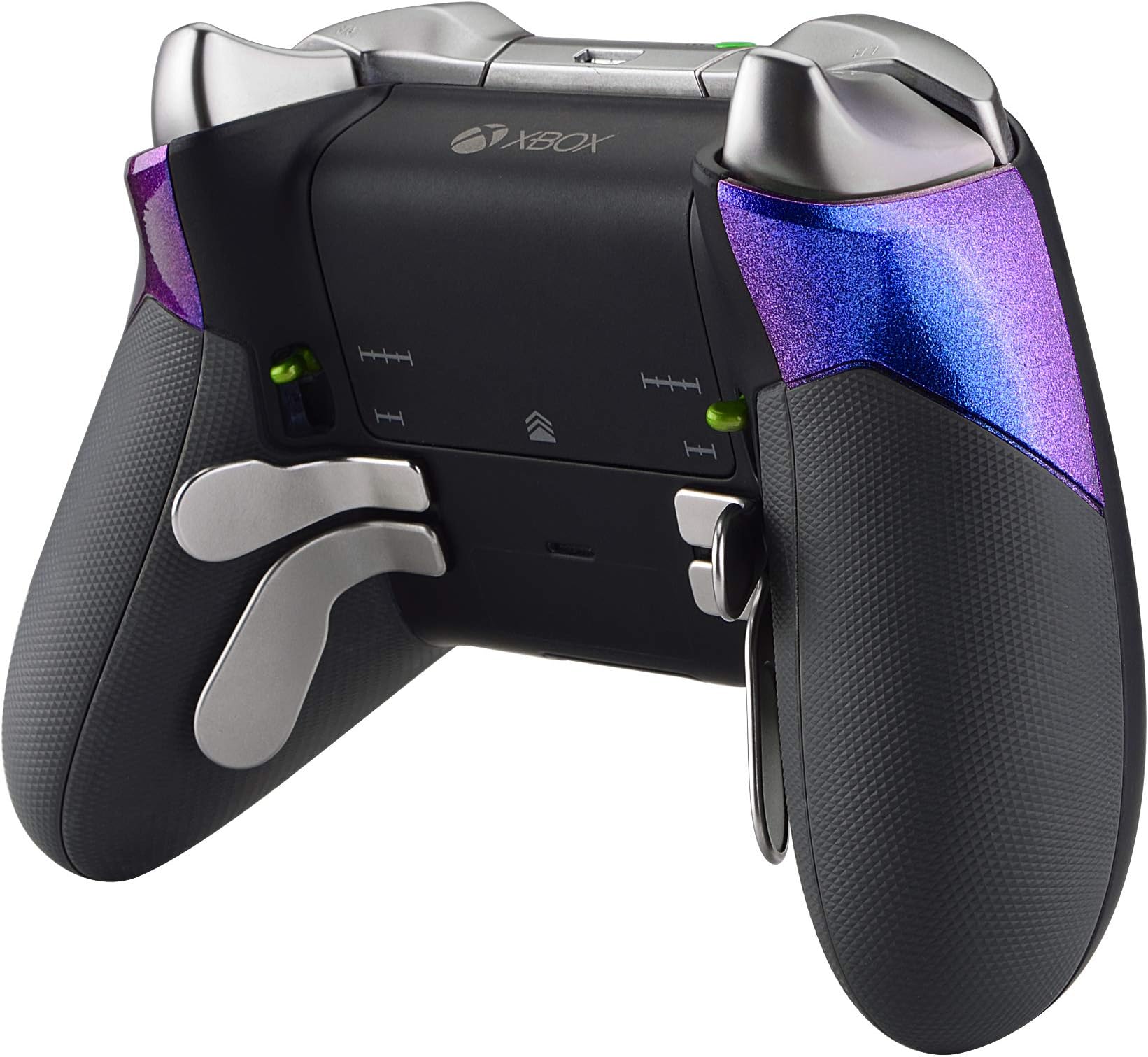eXtremeRate Chemeleon Purple Blue Rubberized Right Left Side Rails, Replacement Rear Handle Grips, Back Panels Faceplates Kits for Xbox One Elite Controller (Model 1698)