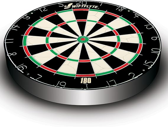 Classic Cabinet and Bristle Dartboard Set with Staple-Free Bullseye, Rotating Number Ring, Tightly Packed Sisal Board, High Tensile Round-Wire, Includes 2 Sets of Brass Steel Tip Darts