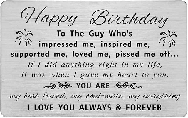 DEGASKEN Boyfriend Birthday Card for Him - Happy Birthday Gifts to The Beloved Guy - Romantic Men Birthday Present, Steel Wallet Card