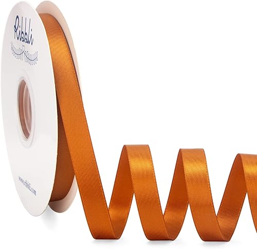 Miniatura 33 de Ribbli Cinta de satén marrón Turftan de doble cara, 1/2 pulgada x 50 yardas, cinta marrón claro para envolver regalos, manualidades, decoración