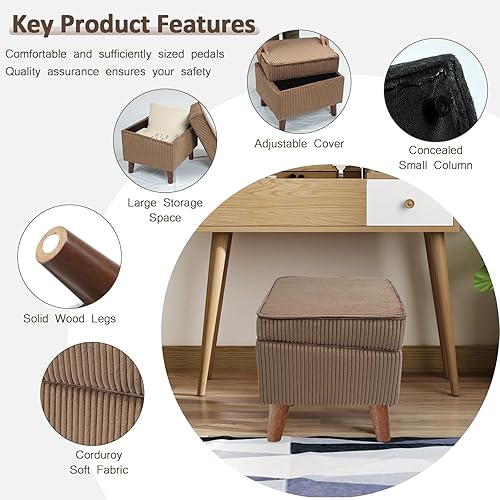 Miniatura 5 de Otomana de almacenamiento con tapa ajustable, taburete suave, reposapiés y asiento, reposapiés otomano para sala de estar, dormitorio, dormitorio,