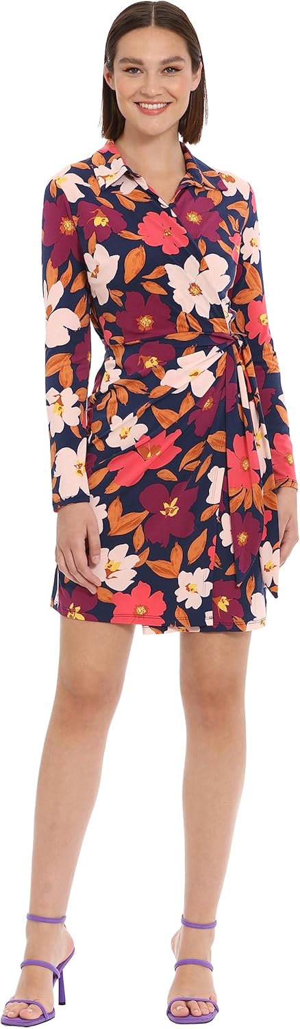 Donna Morgan Women's Long Sleeve Wrap Dress Workwear Career Desk to Dinner Event Party Guest of