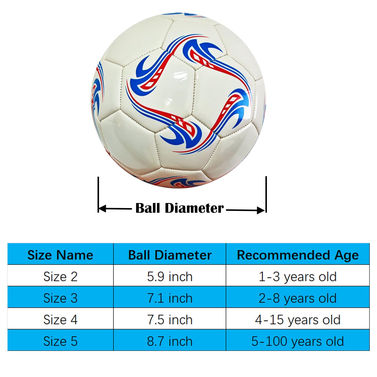 ABAJI Fußballball, Größe 3, 4, 5, Übungsbälle, Geschenk, dickeres Leder, explodiert, für drinnen und draußen, mit Pumpnadel