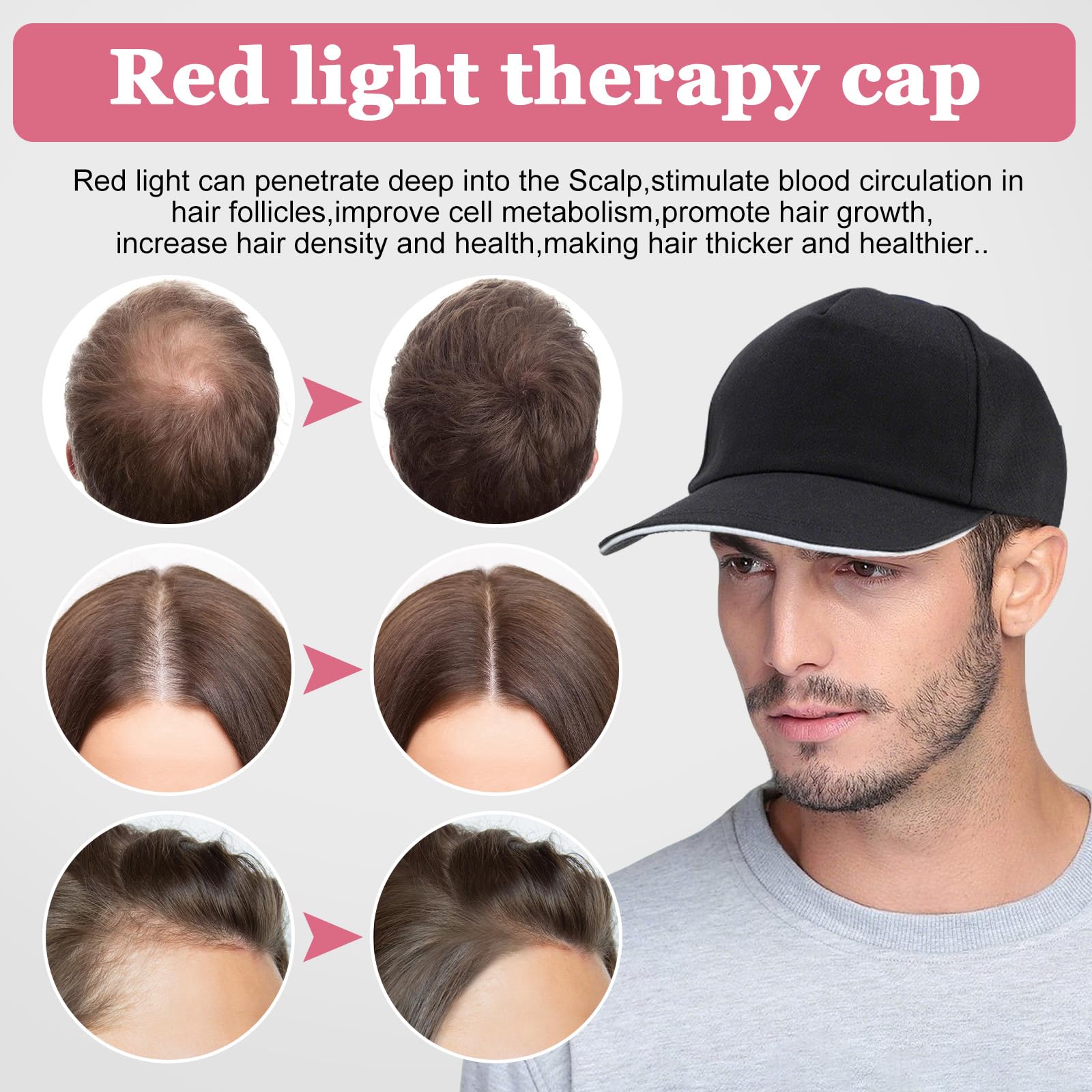 Bonnet de croissance capillaire, bonnet thérapeutique à perles LED (470 nm, 660 nm, 850 nm), rayonnement rouge et bleu, augmente l'activité des follicules pileux, soin capillaire anti-chute,