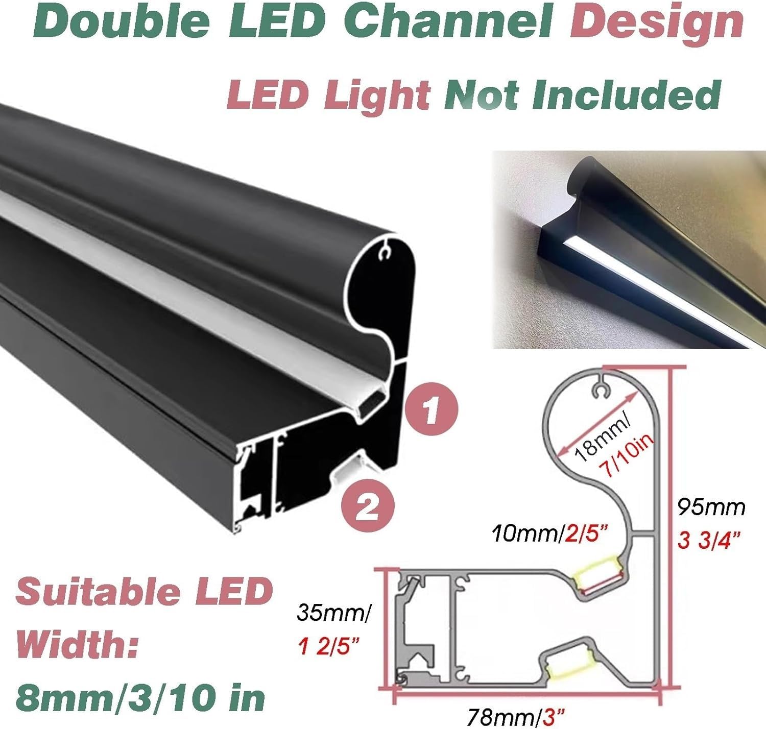 Zestaw aluminiowych schodów wewnętrznych z kanałem oświetleniowym LED – 4,4 m Luminescencyjna szyna poręczy dla większego bezpieczeństwa i w Twoim domu