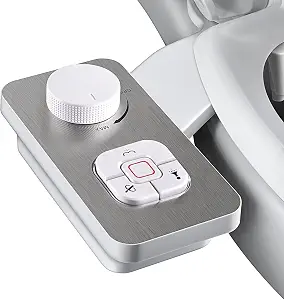 SAMODRA Bidet Attachment, Non-Electric Cold Water Bidet Toilet Seat Attachment with Pressure Controls, Retractable Self-Cleaning Dual Nozzles for Frontal & Rear Wash - Brushed Nickel