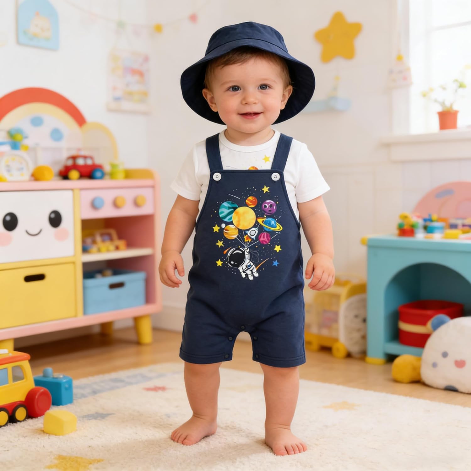 IBTOM CASTLE Baby Boy Jungle Safari Outfit Cake Smash Birthday T-Shirt + Short Overalls Jumpsuit + Hat 3pcs Clothes Set
