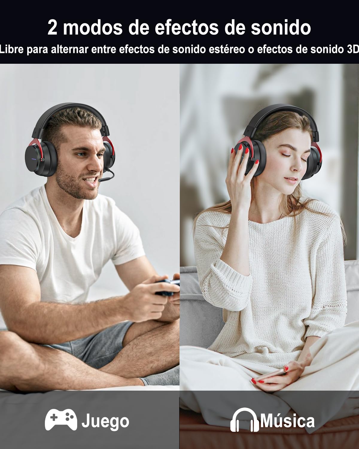 Inwa Auriculares Inalámbricos de Juego con Mezclador Juego/Chat, Baja Latencia 5,8 GHz, Sonido Envolvente 7.1, Almohadillas Proteína, Micrófono Desmontable, Compatible PS5, PS4, PC, Switch