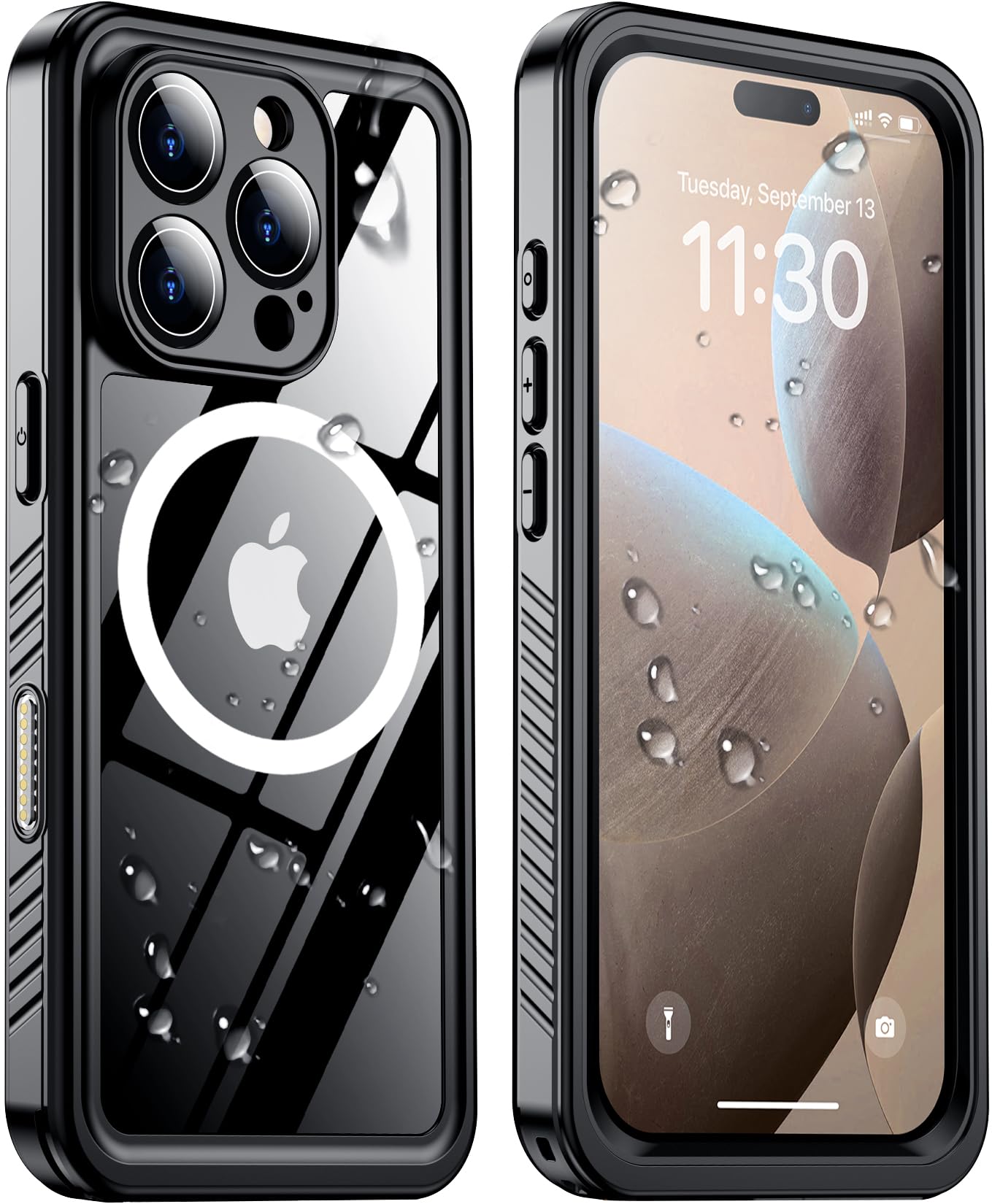 TemdanMagnetic for iPhone 16 Pro Max Case Waterproof,Built-in Screen Protector[IP68 Underwater][Upgrade Military Dropproof][Compatible with MagSafe] Full Body Shockproof Case-Black