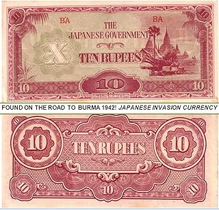 1942 JP RARE ORIGINAL WW2 JAPANESE INVASION CURRENCY (10 RUPEES) OCCUPATION OF BURMA! 10 Rupees Very Fine