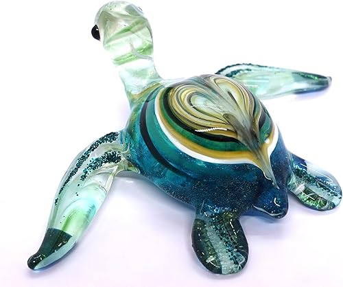 Vista 6 de Figuras en miniatura de tortuga, animales, soplado a mano, arte de vidrio, regalo coleccionable para decorar 3.5 pulgadas (ámbar turquesa)
