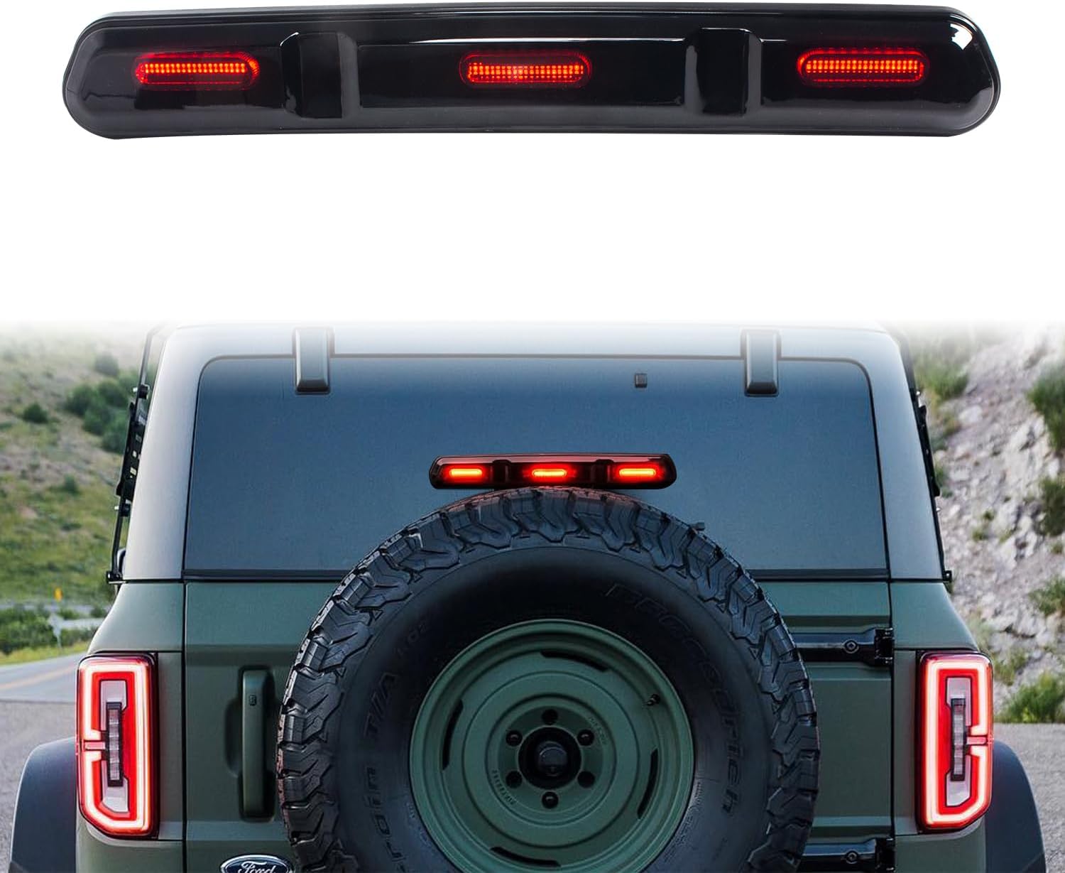 LED Third Brake Light Replacement Compatible with Ford Bronco 2021 2022 2023, High Mount Stop Light, Smoke Lens, Red 3rd Brake Light Cargo Light (Not Fit for Ford Bronco Raptor)