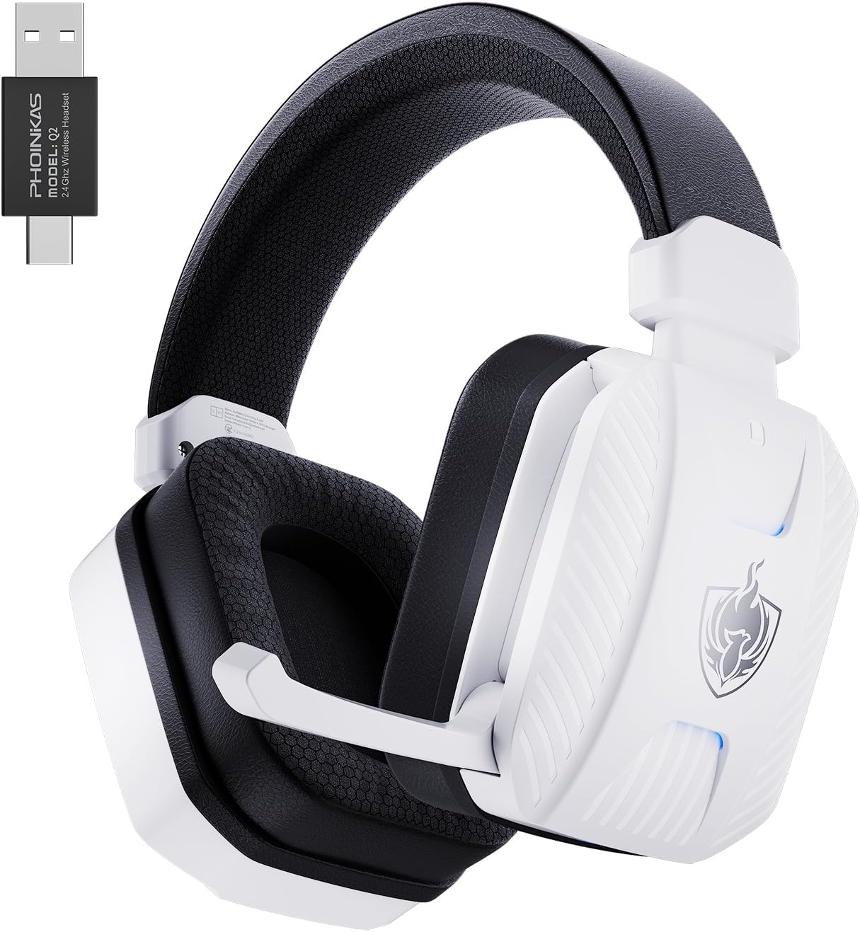 PHOINIKAS Wireless Gaming Headset for PS5, PS4, PC, Ultra Stable 2.4GHz USB & Type-C, Bluetooth 5.3 Gaming Headphones with Mic, 7.1 Stereo Sound, 30+Hr Battery Gamer Headsets for Switch, Xbox -White