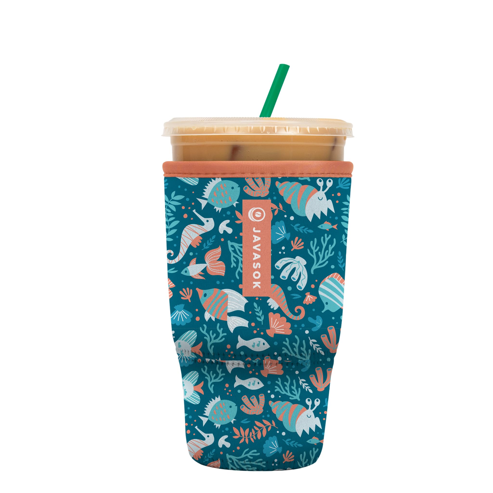 Sok It JavaSok Iced Coffee & Cold Soda Insulated Neoprene Cup Sleeve (Reef Life, Large: 30-32oz)