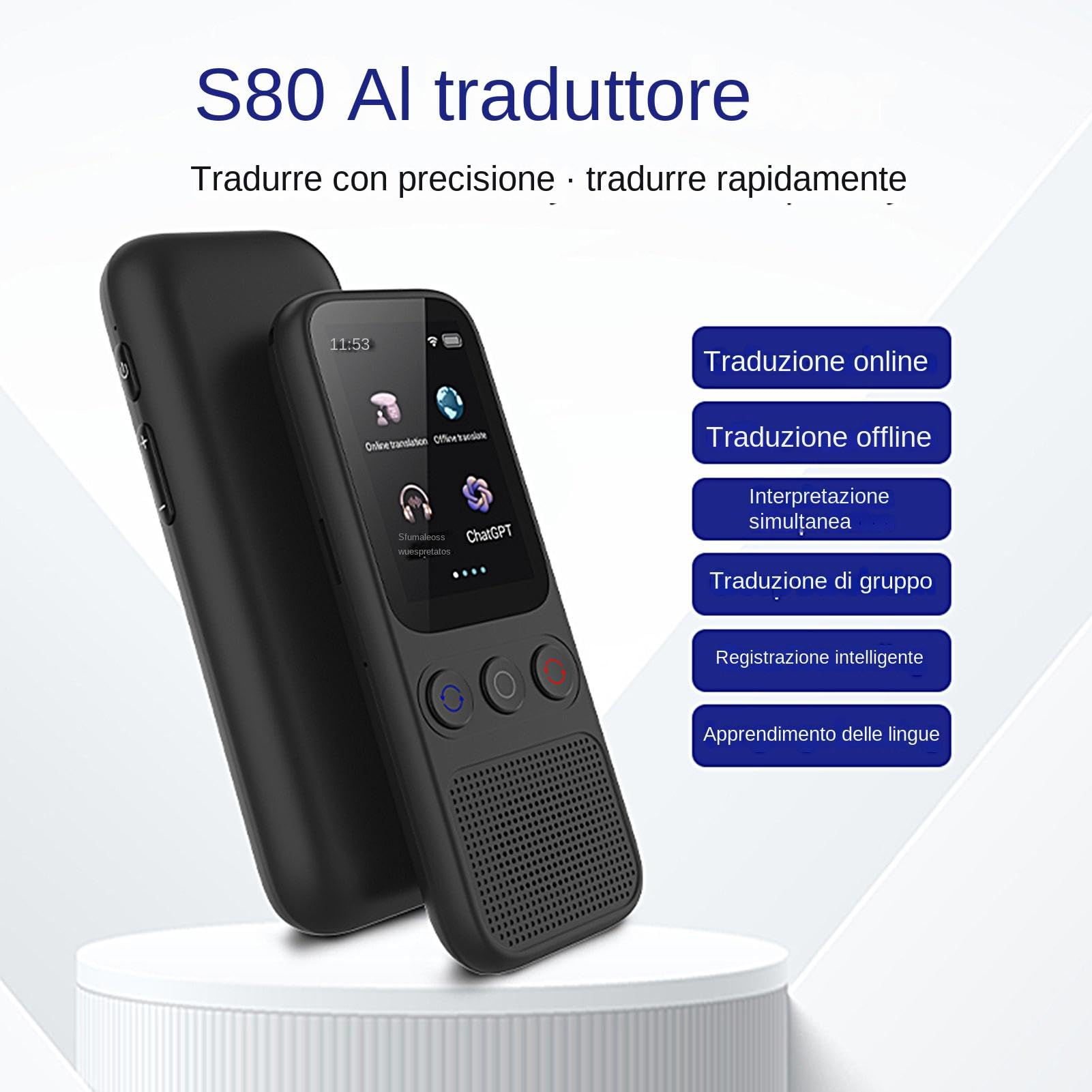 Traduttore Simultaneo Vocale, Traduttore Vocale Istantaneo Multilingue, Dispositivo Di Traduzione Da 138 Lingue, Dispositivo Di Traduzione Senza WiFi, 138 Lingue E Accenti, Ricaricabile