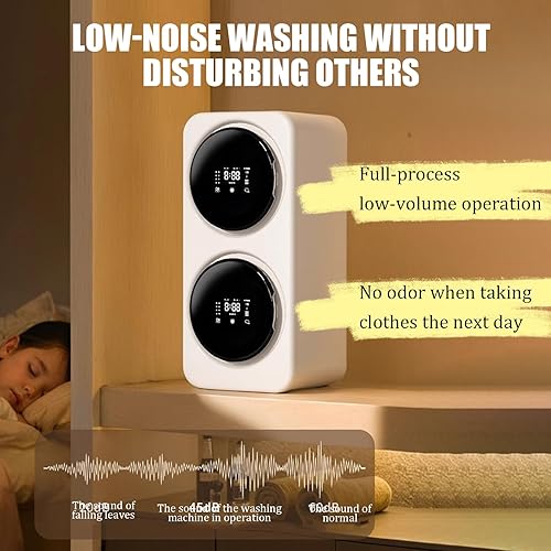 Miniatura 8 de Lavadora portátil compacta, tambor simpledoble, montado en la pared y escritorio, bañera de acero inoxidable de 3.5 l, tacto inteligente, lavadora