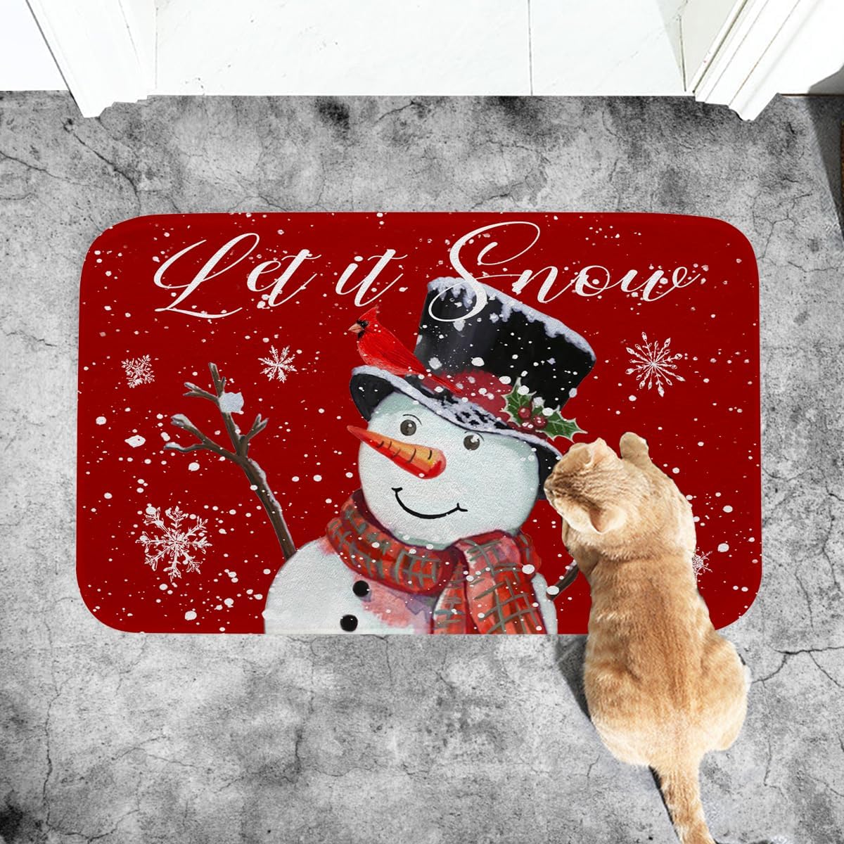 Fukeen Snowman Let it Snow Christmas Bathroom Rugs Red Cardinal Birds Snowflake Bath Mat Non-Slip 20x32 Inch Bath Rug Soft Plush Floor Mats Winter Holiday Decor for Bathroom Tub Shower Kitchen