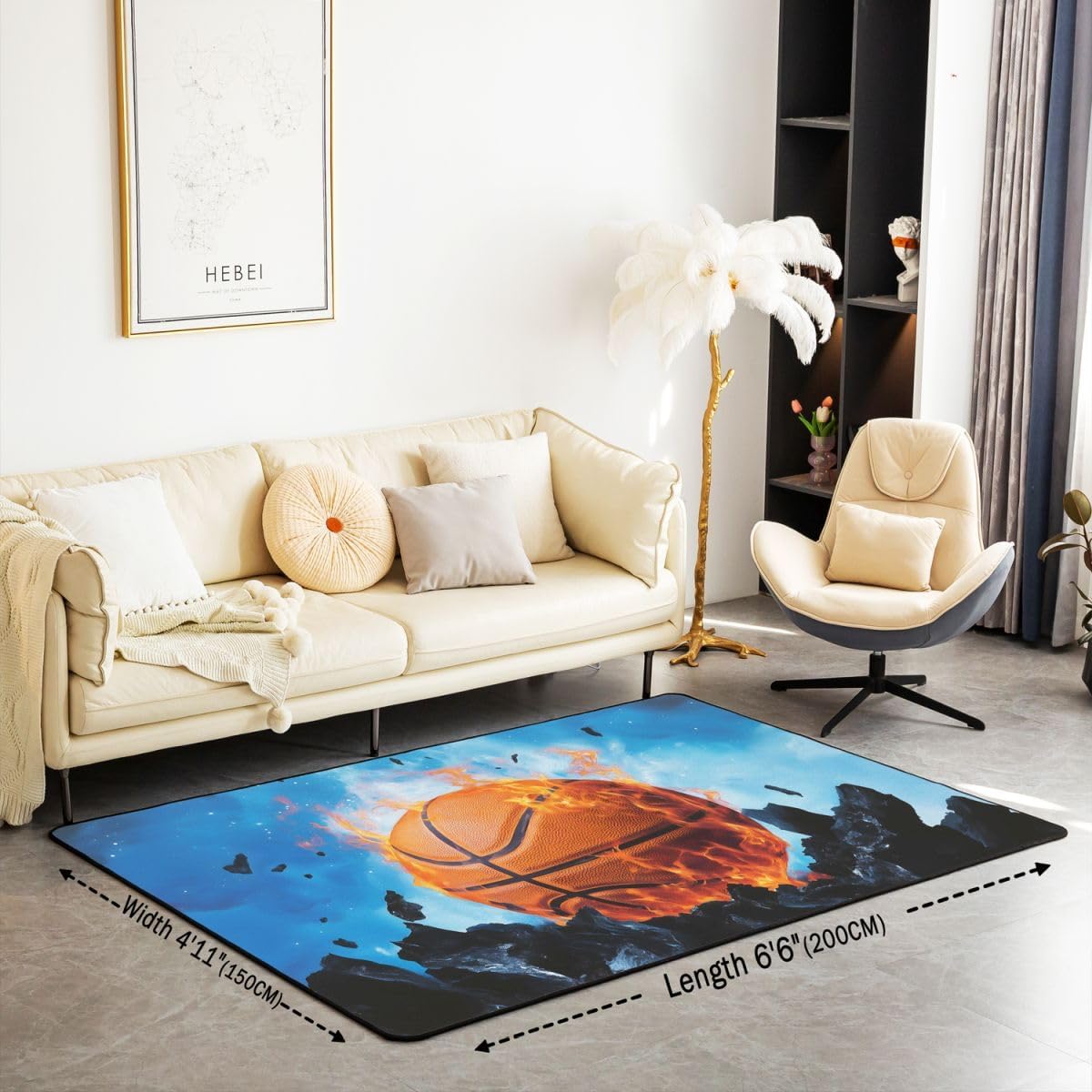 Feelyou Basketball Area Rug 3x5 Gaming Sports Living Room Rugs for Kids Boys Girls Bedroom Gift for Basketball Lover Decor Carpet with Non-Slip Backing Ball Game Indoor Floor Mat Soft Polyester image 2