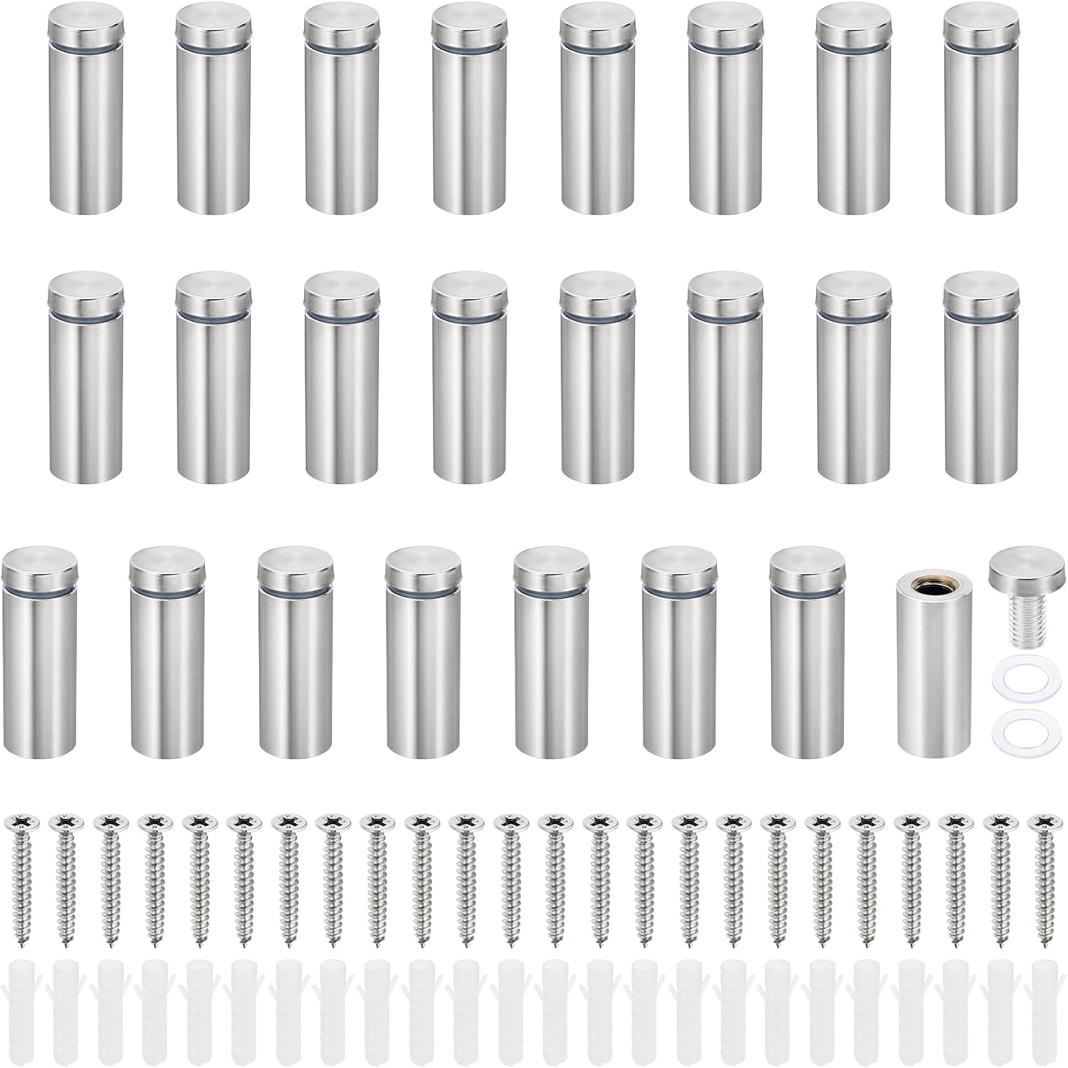 PATIKIL 3/4 x 2 inch Sign Standoff Screws, 24 Set Stainless Steel Wall Standoff Mounting Hardware Advertising Glass Nail for Hanging Acrylic Picture Frame Acrylic Panel, Silver