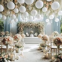 Vista 6 de Paquete de 3 linternas redondas de papel para decoración de boda y fiesta de cumpleaños (blanco, 12 pulgadas/11.8 in)
