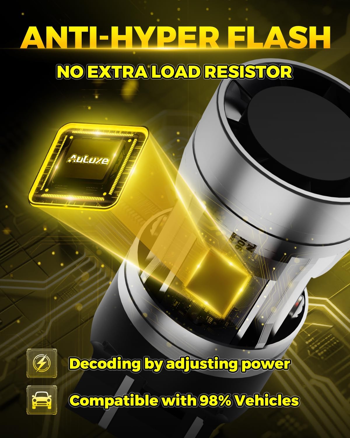 7443 Switchback LED Bulbs Amber Yellow Built-in Resistor and Turbo Fan, 7444NA 7443A 7444NAK T20 Anti Hyper Flash Error Free For Turn Signal Blinker,White For Daytime Running Lights, Pack of 2