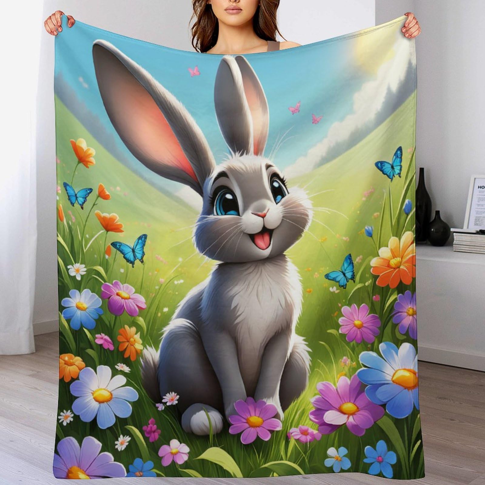 Couverture lapin mignon en flanelle polaire 140x180 cm pour canapé