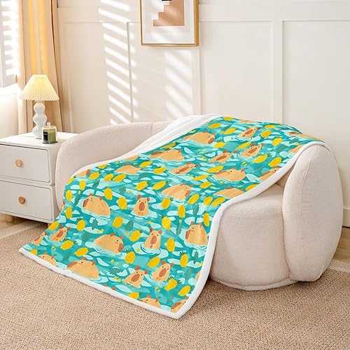 Miniatura 3 de Manfei Capybara - Manta de cama de roedores de América del Sur para niños y niñas, decoración de habitación, bonita manta naranja animal para sofá,