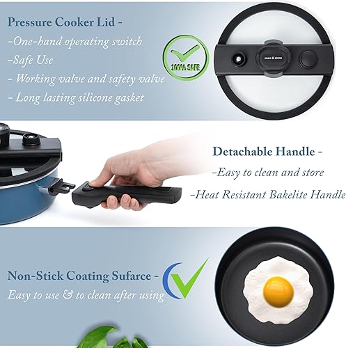 Miniatura 2 de Moss & Stone Utensilios de cocina de micro presión de 2.3 cuartos de galón con mango desmontable y tapa de vidrio de operación con una sola mano,