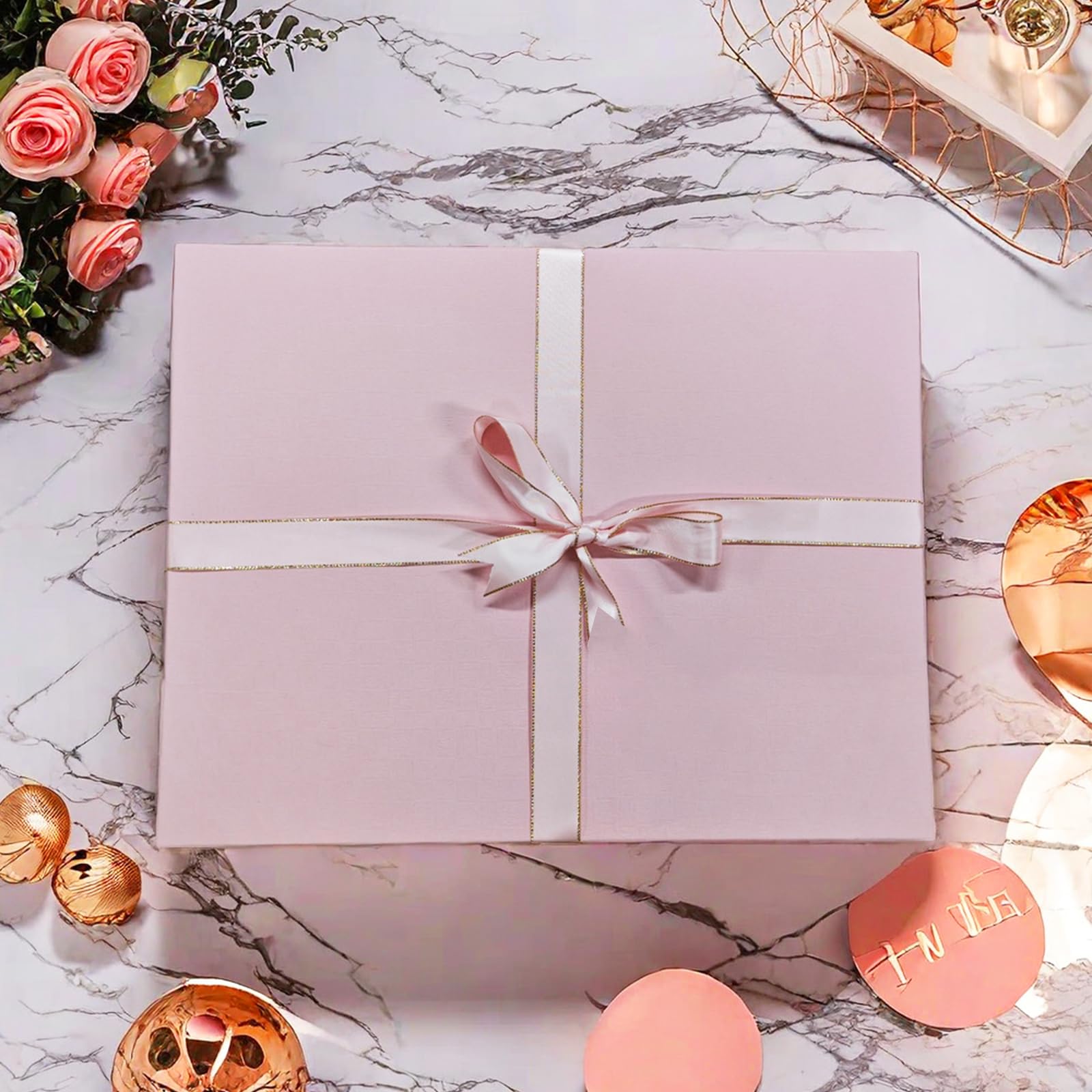 YINUOYOUJIA Large Gift Box 16.5x13x5.5 inches,Pink Gift Box for Presents,Birthday,Valentine's Day,Mother's Day,Christmas,Anniversary.