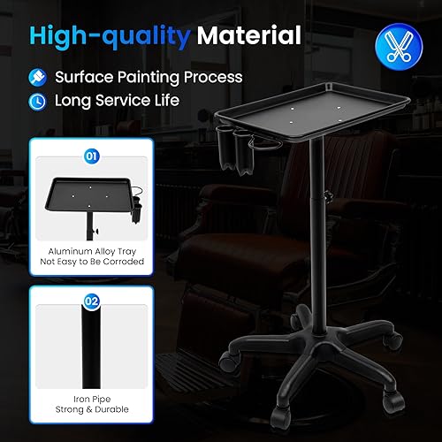 Miniatura 2 de Carrito de bandeja de salón rodante  Carrito móvil de almacenamiento de herramientas médicas para tatuajes de altura ajustable, para peluquería,