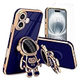 Pepmune for iPhone 17 Case, Cute 3D Astronaut Stand with [2 Screen Protector] [Camera Protection] Kickstand Shockproof Bling Silicone Soft Phone Back Cover for Apple iPhone 17 Case, Royal Blue
