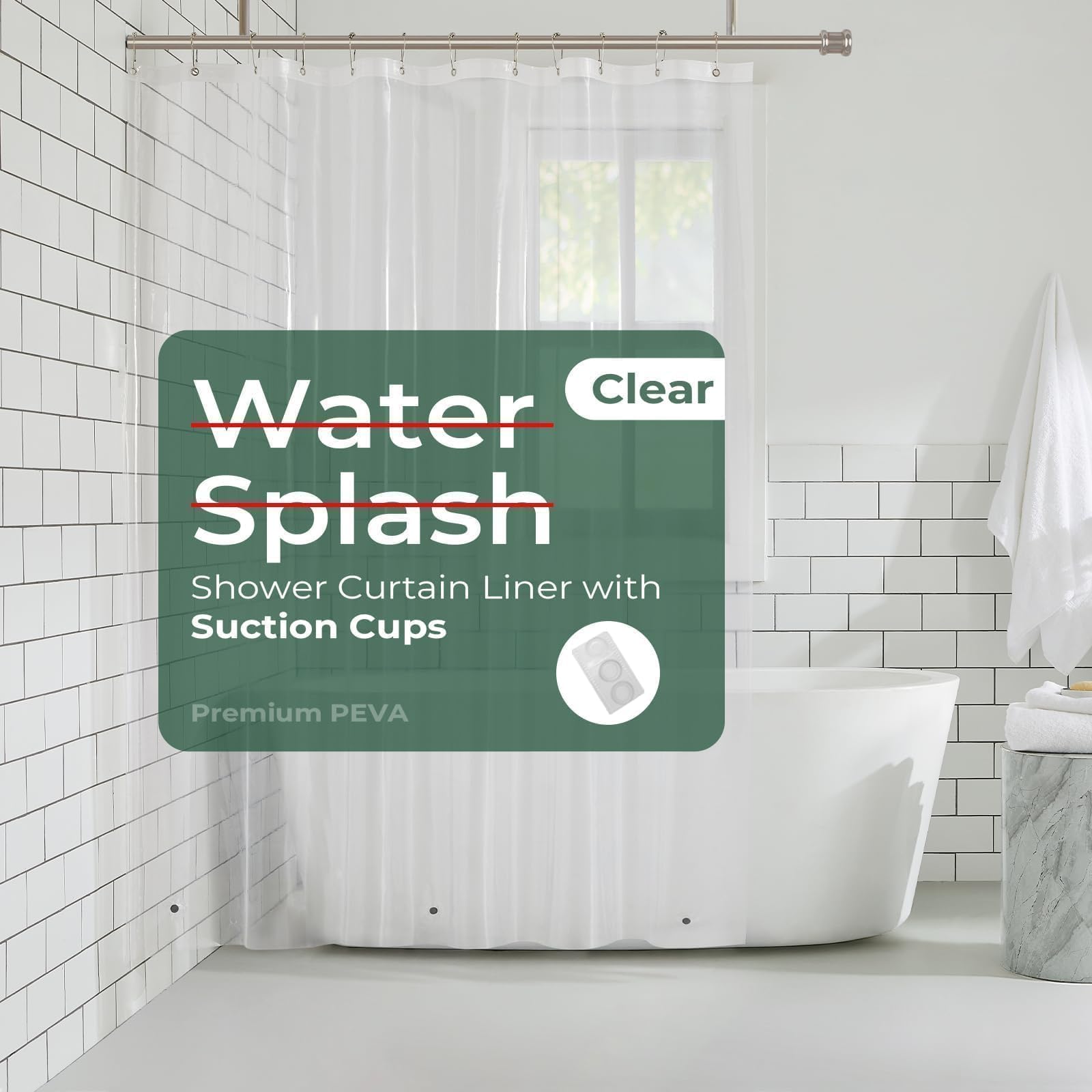 Photo 1 of HARBOREST Clear Shower Curtain Liner with Side Suction Cups, Premium PEVA Plastic Shower Liner with 3 Magnets, Waterproof Bathroom Curtain, 54 x 78, Clear