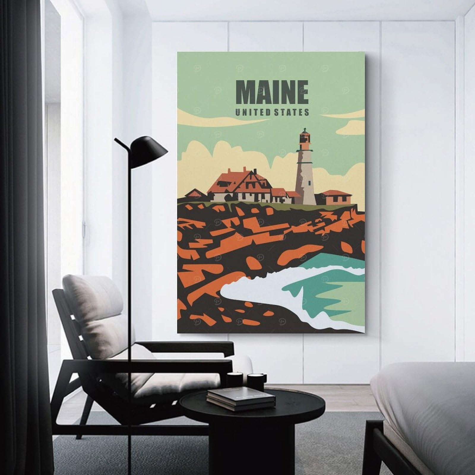 Junmoney Maine United States Travel Canvas Wall Decor 24x36inch(60x90cm), for Entrance Walls, Hall Decor Or Foyers, Wall Decor to Refresh Empty Corners