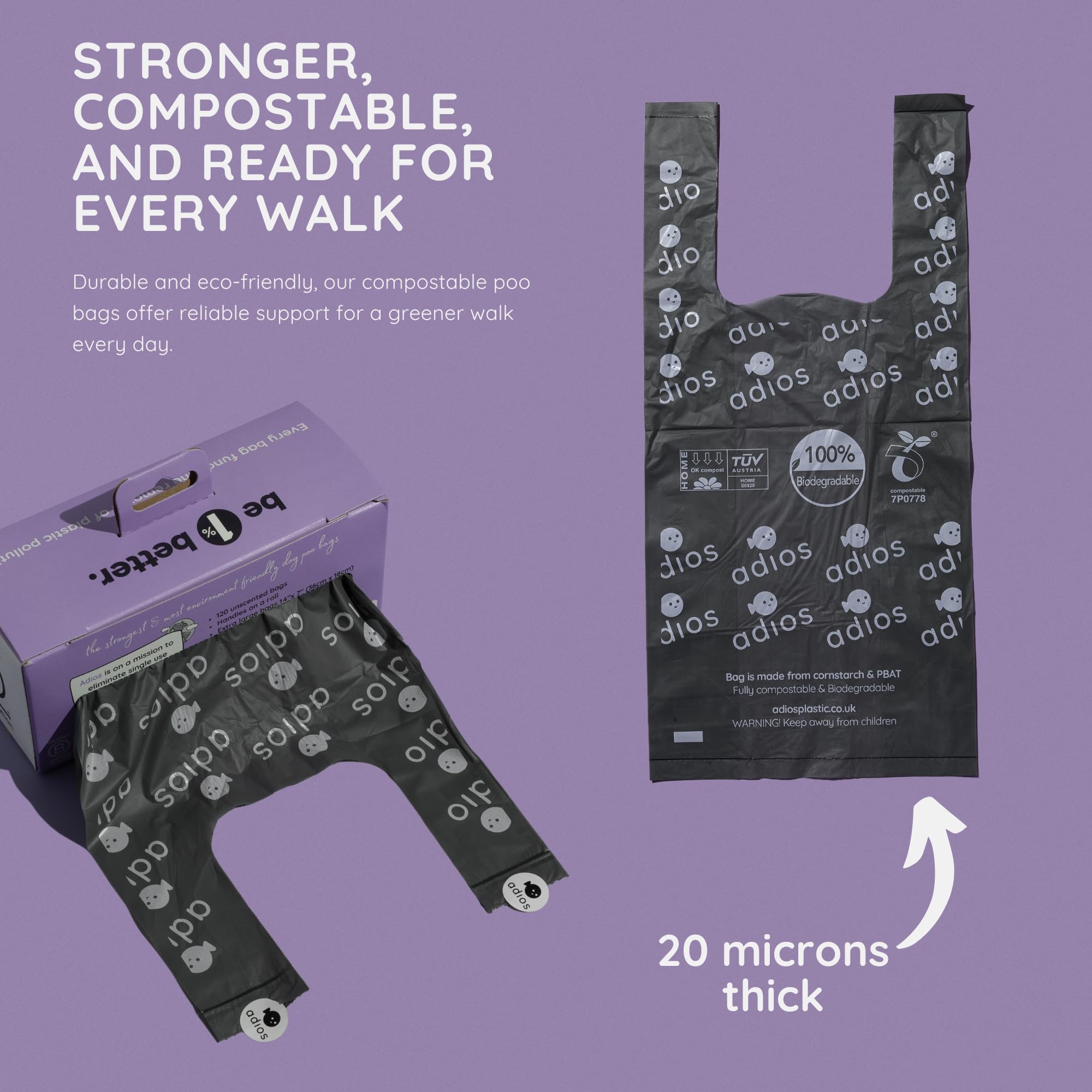 Adios Plastic Home - Rollos de bolsas compostables para excrementos de perro, extra gruesas a prueba de fugas, hechas de almidón de maíz con asas, sin perfume y fáciles de abrir, 360 unidades (3