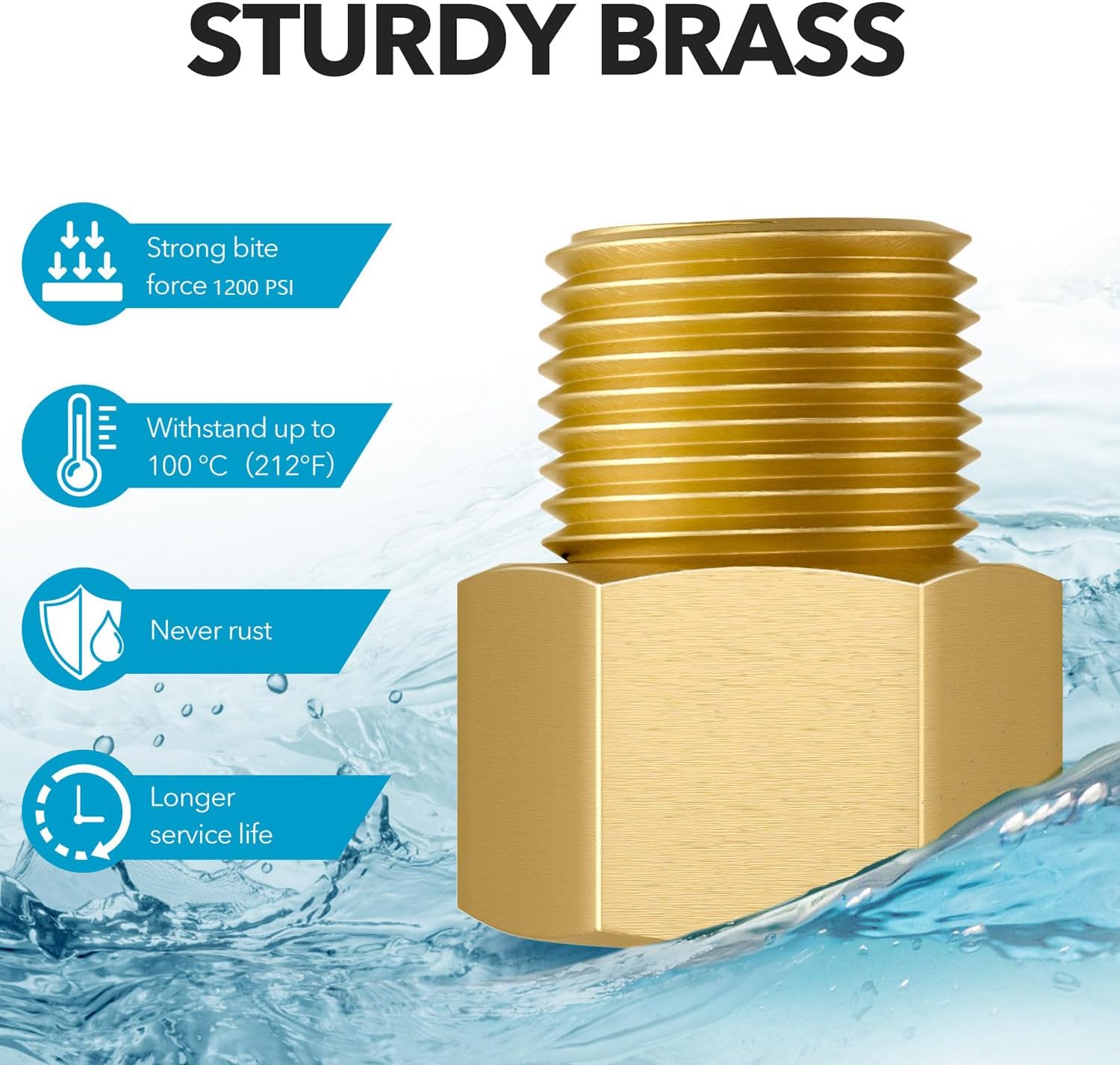 Gsinodrs Brass Hex Pipe Fitting, 1/2" Female NPT x 1/2" Male NPT