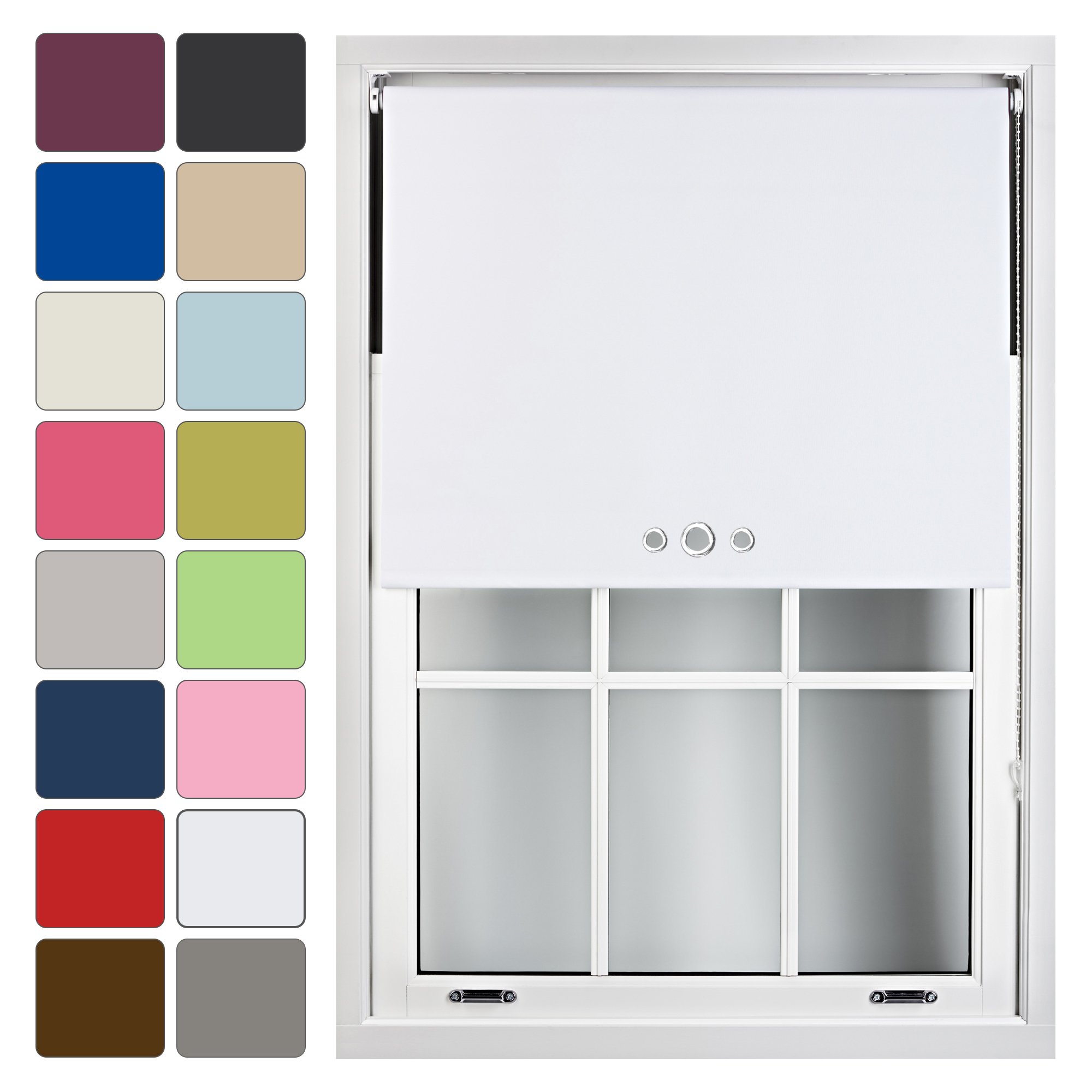 Furnished White Blackout Roller Blind With Triple Eyelets Made To Measure, 240W X 165H Cm
