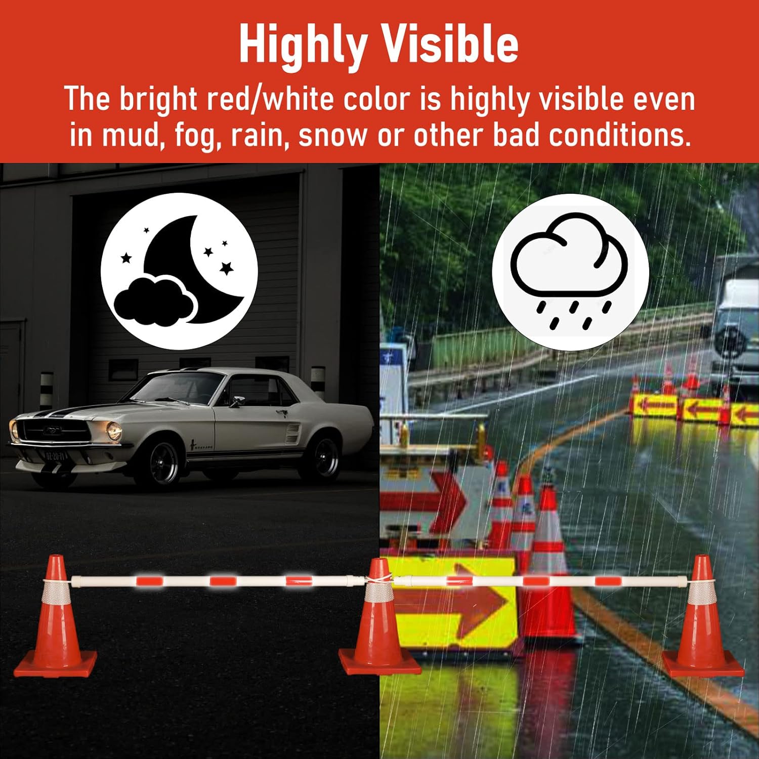 6 Pcs Retractable Traffic Cone Bar, Lightweight Cone Bars, Length from 4ft to 7.2ft, Road Cone Connecting Rod, White and Red, Perfect as Traffic Road