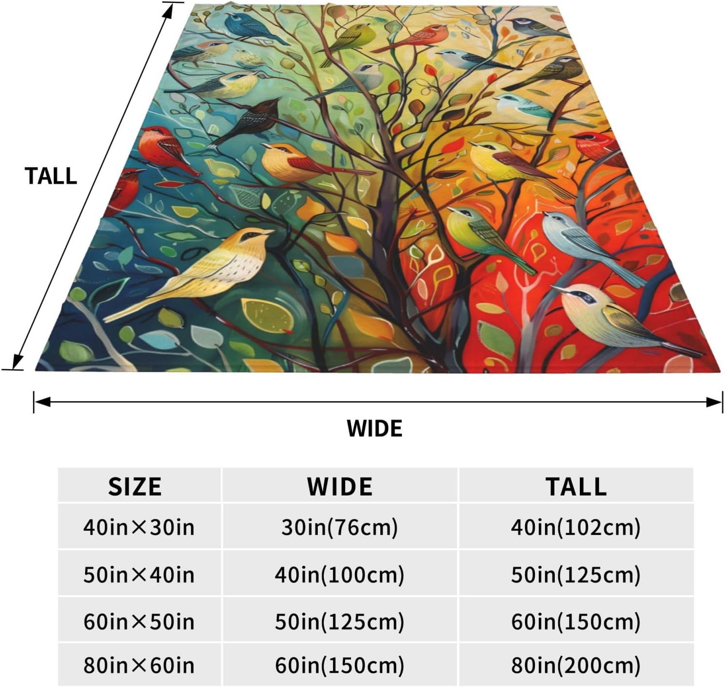 Colorful Birds Blanket Bird Tree Decor Throw Blanket Bird Blanket Gifts for Girls Boys Bird Lover Super Warm Soft Plush Lightweight Fleece Flannel Blanket Bedding Blanket for Kids Adults Women 80"X60"
