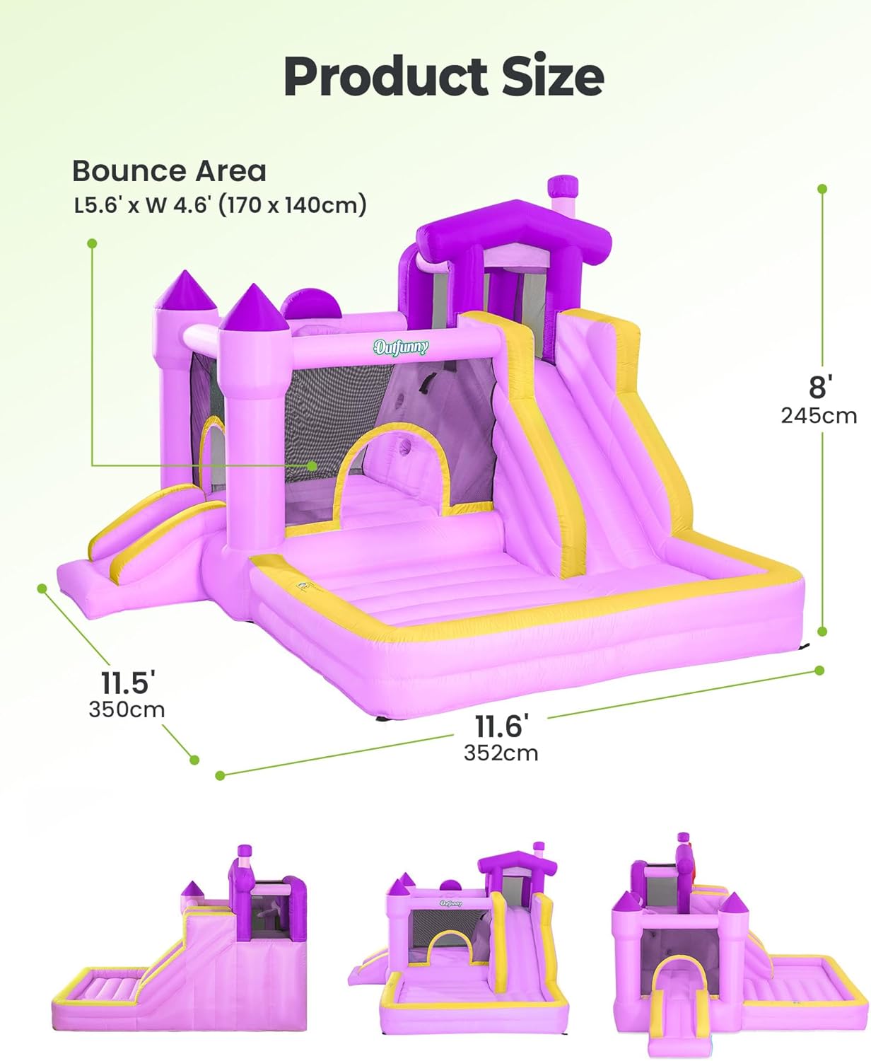 inflatable bounce house, kids bouncy house for girls 3-12 with slide, outdoor & indoor, 450w blower - purple