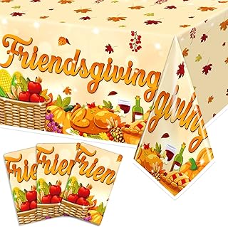 3 Pieces Friendsgiving Tablecloth, Happy Friendsgiving Decorations Tablecovers, Friendsgiving Party Decorations, Friendsgiving Table Decorations for Fall Thanksgiving Friendsgiving Party, 108*54