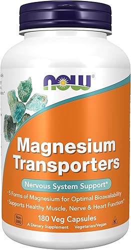 NOW Foods Suplementos, transportadores de magnesio con 5 formas de magnesio para una biodisponibilidad óptima, 180 cápsulas vegetales