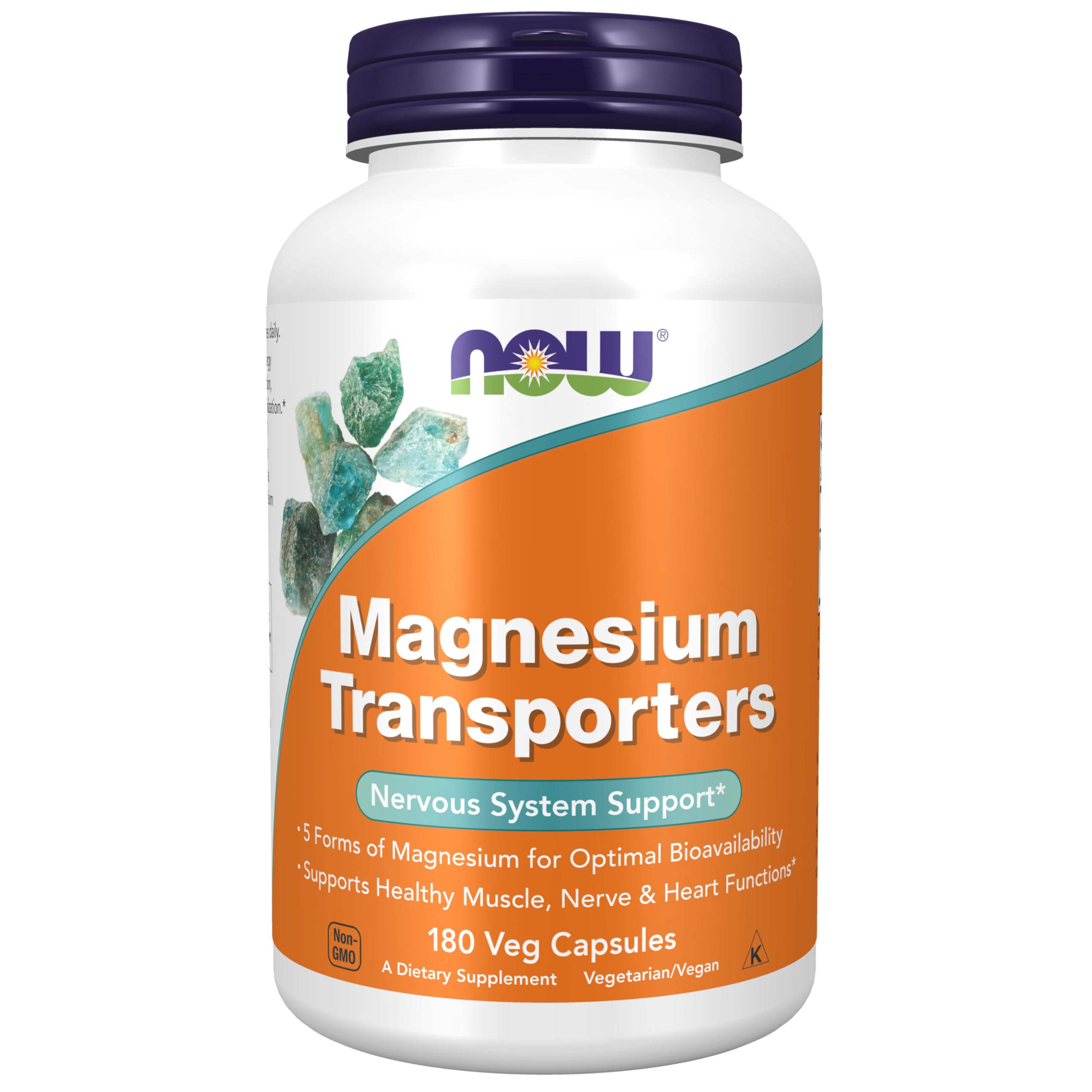 NOW Foods Supplements, Magnesium Transporters with 5 Forms of Magnesium for Optimal Bioavailability, 180 Veg Capsules